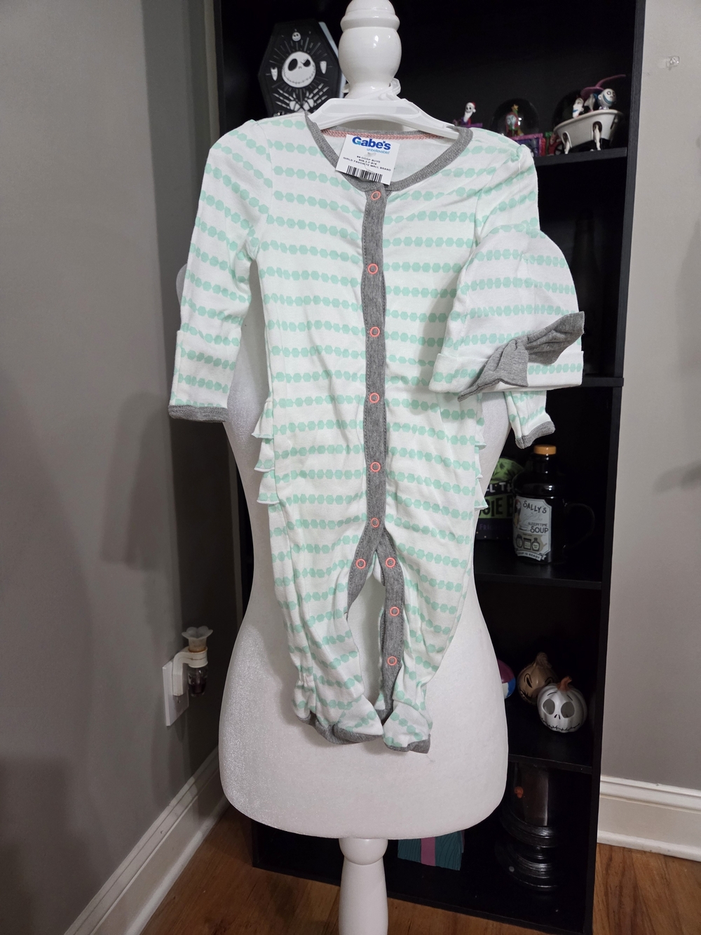 cloud island Mint and Gray Baby One-Piece Sleeper With Matching Hat